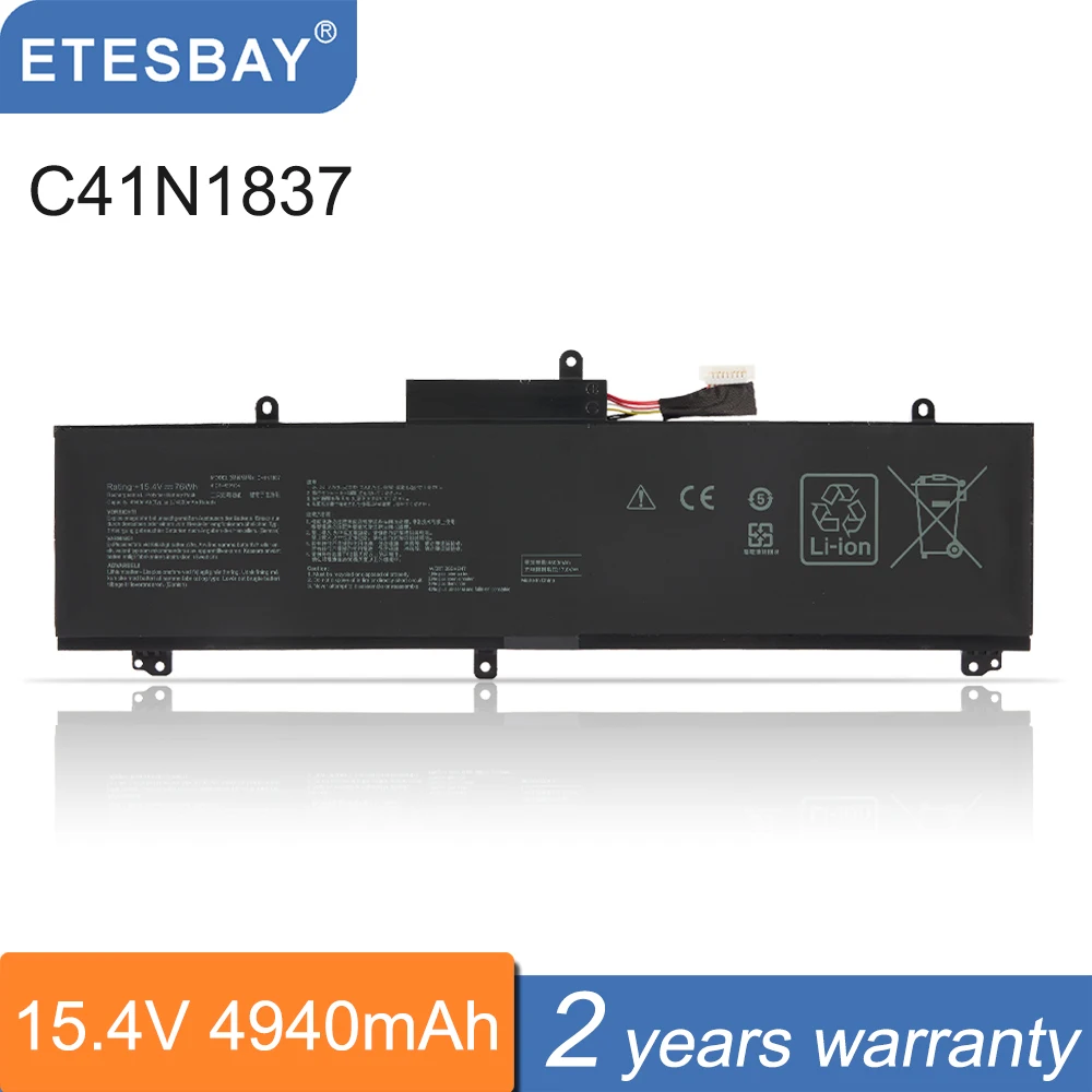 Etesbay C41n1837 76wh Bateria do Portátil para Asus Rog Zephyrus m s Gu502g Gx502g Ga502d Ga502du Gu532lv Gx532gv Tuf Dash F15 Fx516pr