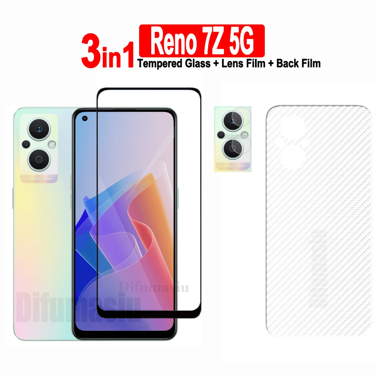 

Tempered Glass Screen Protector, Camera Lens Film, Carbon Fiber Back Film, OPPO Reno 7Z, 5G, Reno7 Pro 5G, 3in 1