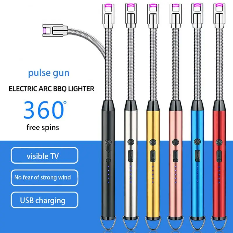 360&deg; Type-C Curved Windproof Flameless Plasma Ignition Barbecue Lighter USB Long Kitchen Lighter Candle Gas Stove Gas