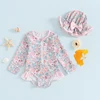 2025 Kid Baby Girls Bikinis Rash Guard Swimsuits Floral Print Bathing Suits Infant Zipper Swimwear Hat Sun Protection Beach Wear 4