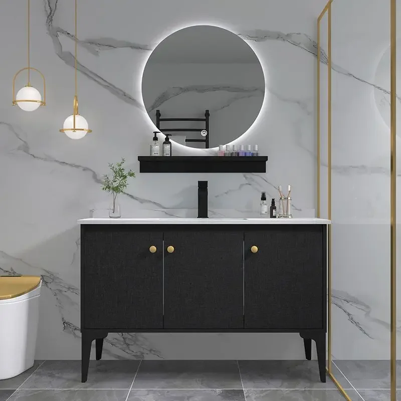 

New Bathroom Cabinet Combination Rock Ceramic Integrated Basin Modern Simple Bathroom vanity with Sink Floor Room Furniture