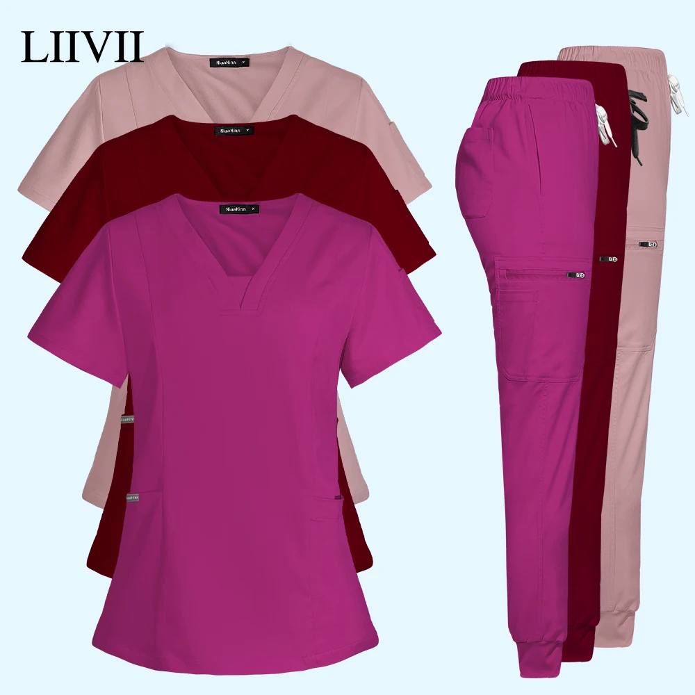 Operating Room Medical Uniform Set Short Sleeve Nurse Nursing Accessories Tops Pants Elastic Scrubs Suit