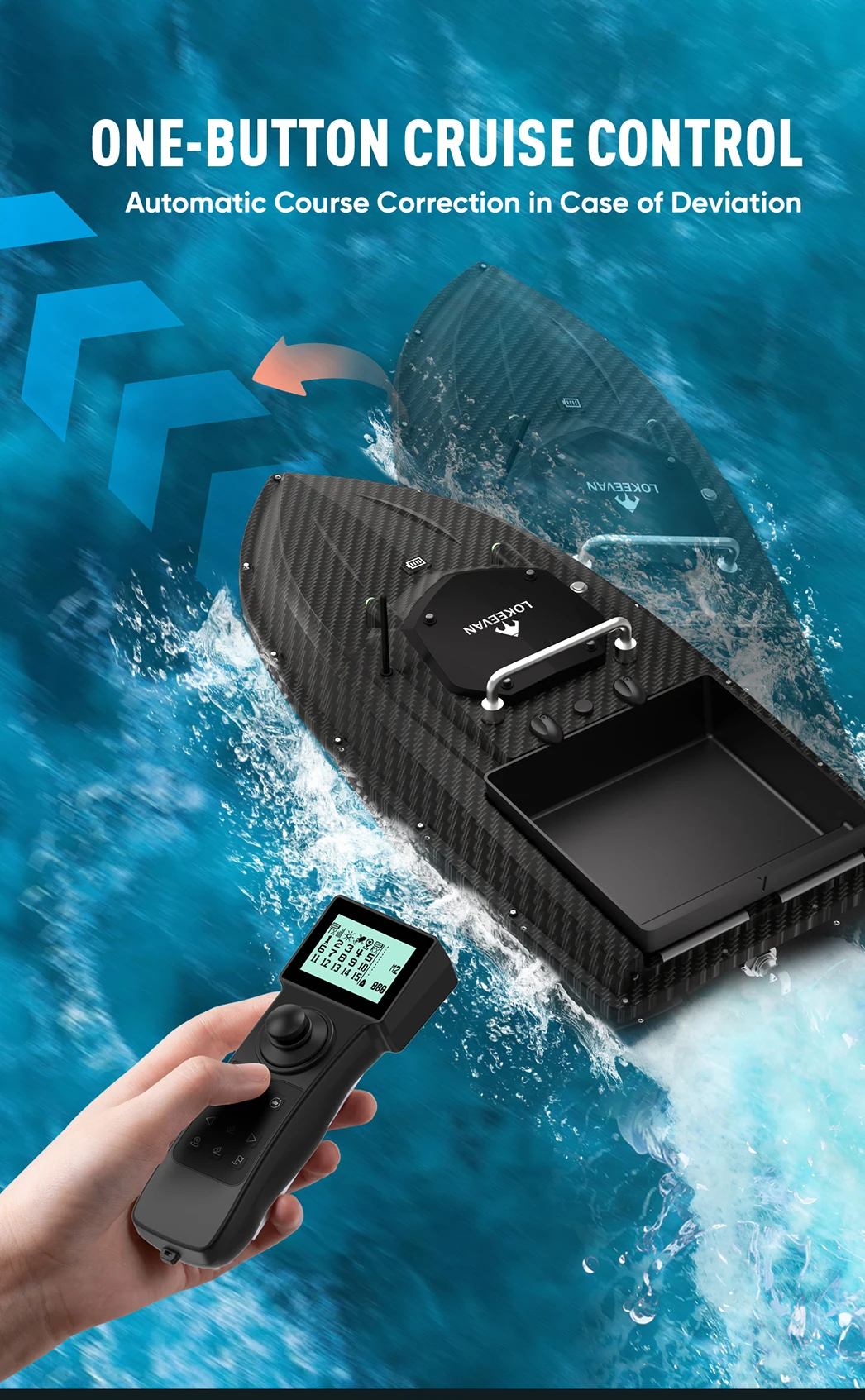 D80B Fischköderboot mit GPS, 3 kg Köderbehältern, Köderboot mit 500 m Reichweite, 46800 mAh, 2,4G-Fernbedienung, automatische Rückkehr & 100 Wegpunkte, 65 cm verlängerte Rumpflänge, 3,6 m/1S Hochgeschwindigkeits-Köderauswurf, Hakenabgabe, Schleppnetzfunktion, für Meeres- und Seefischerei.