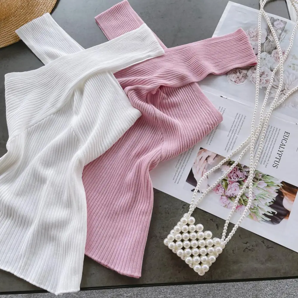 

Chic Tank Top Crossed Lightweight Tees Top Women Rib Knit Halter Crop Tank Top