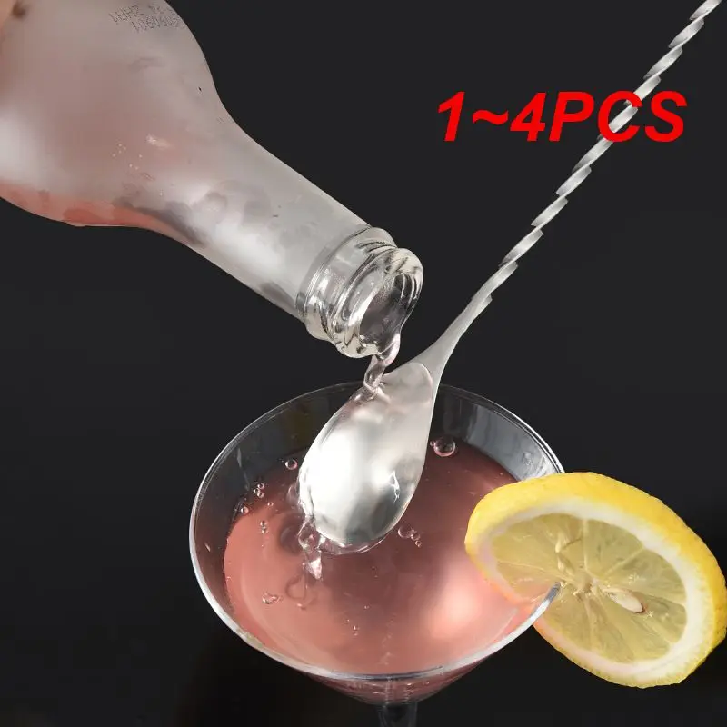 1~4PCS Long Handle Spoon Wine Mixing Stick Bartender Accessories Dessert Ice Cream 304 Stainless Steel Spoon For Bar Kitchen