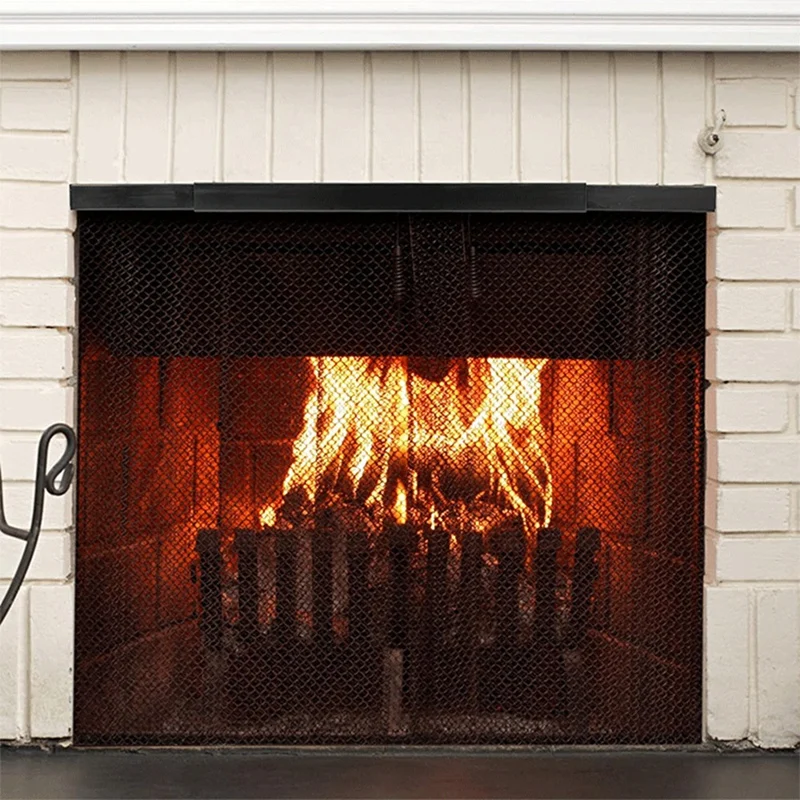 Adjustable Fireplace Rod Kit Rod And Valance Kit Black Metal For Fireplace Spark Screen
