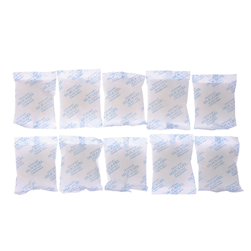 Description Picture 3 of item50g/pc Non-toxic Silica Gel Packs Desiccant Damp Moisture Absorber Dehumidifier Anti Humidity Bag Clothes Food Storage Packaging
