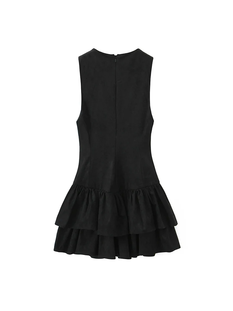 2026 New Elegant Women Mini Tierred Dress Fashion Sleeveless Party Wear Casual Round Collar Vacation Slim Ruffles Dress