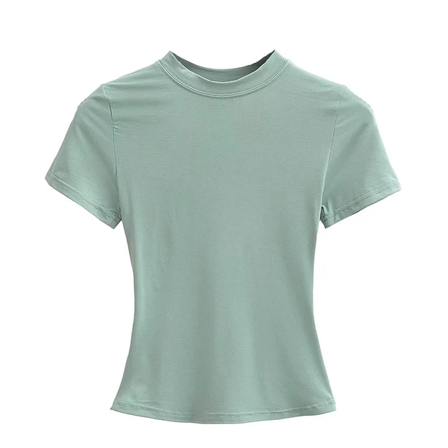 2025 New High Quality Casual T shirt Sexy Slim Short Sleeves Fashion Trend Solid Women Clothing y2k Tops 1