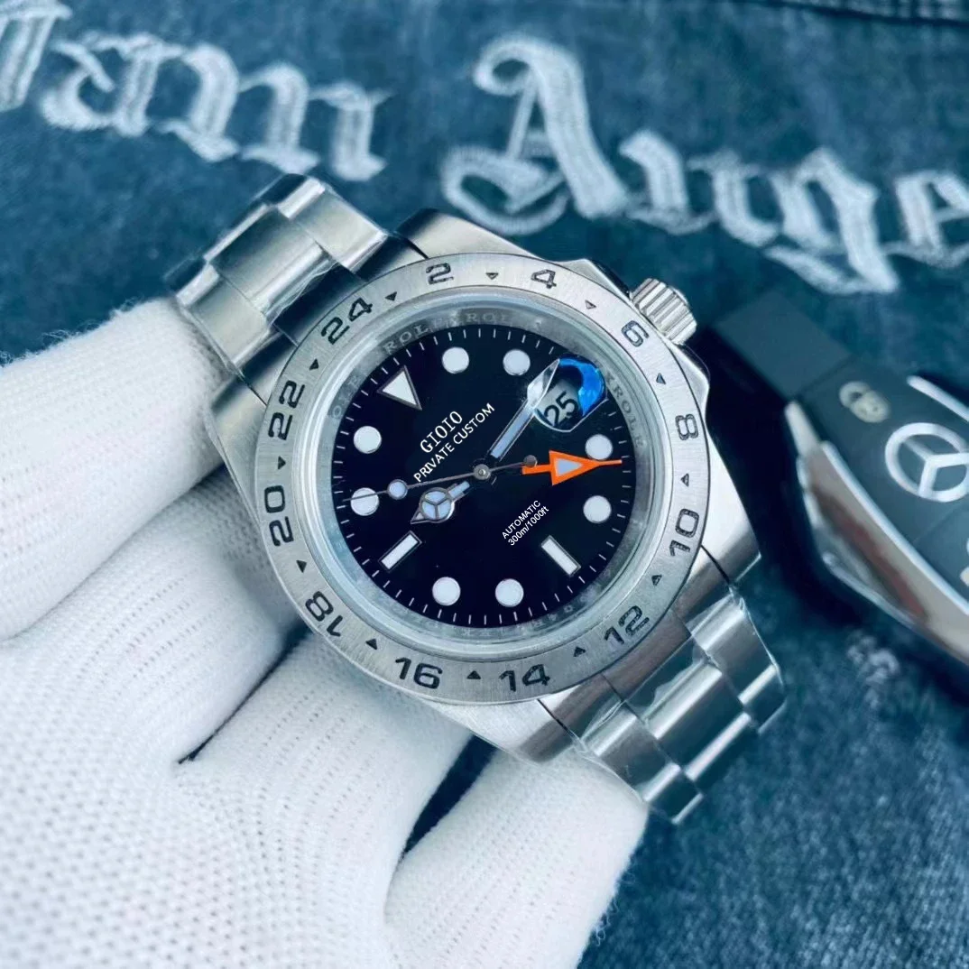 

automatic mechanical men watch black white GMT