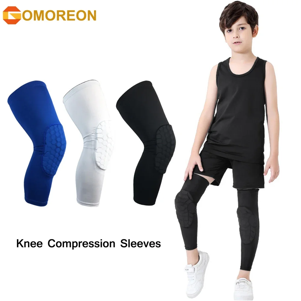 Kids/Jeugd Sport Honingraat Compressie Knie Pads Guards Beschermende Kleding Voor Basketbal, Voetbal, Volleybal, Fietsen