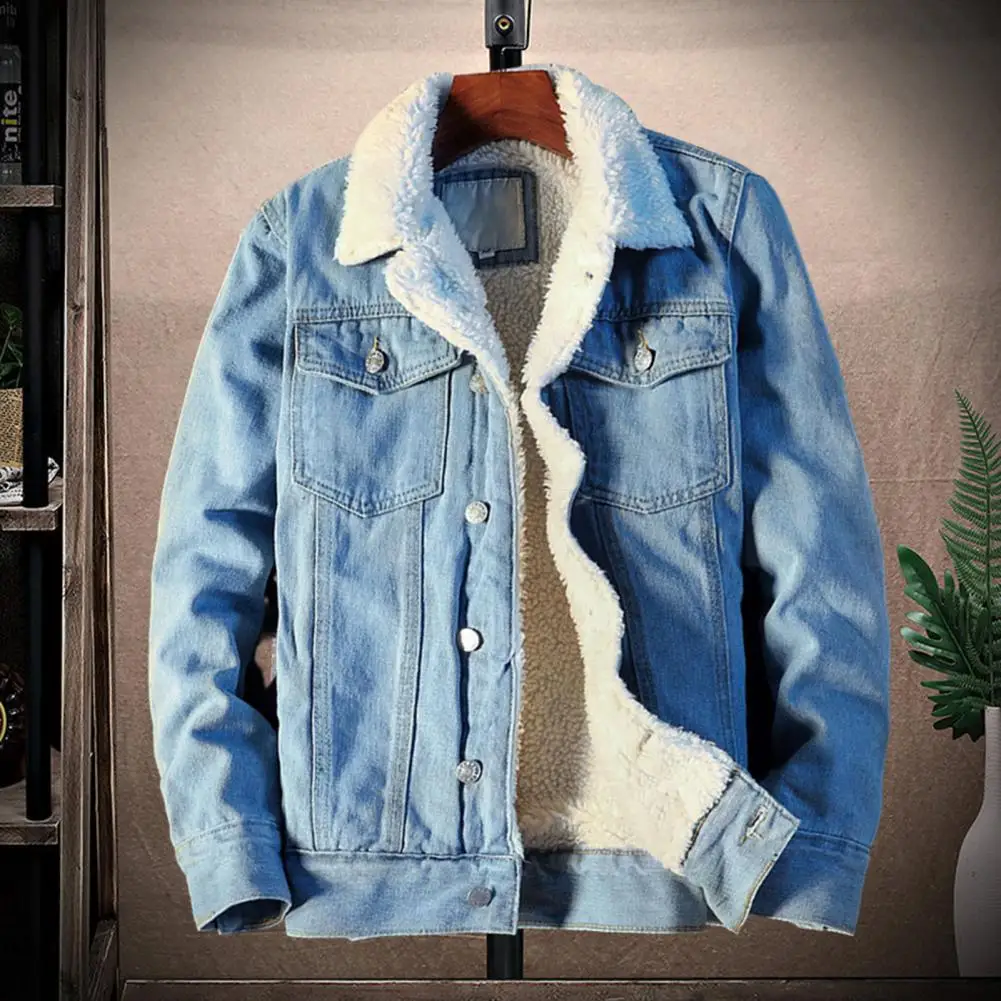 Denim Coat Stylish Thicken Buttons Denim Jacket Male Men Jean Jacket