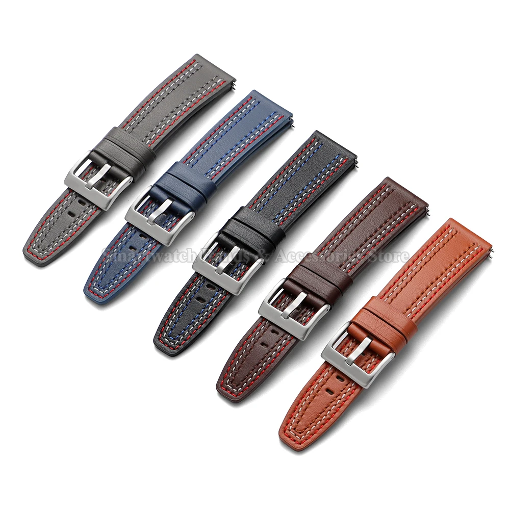 Premium Cowhide Leather Quick Release Sport Watch Strap - Waterproof Wrist Band Replacement