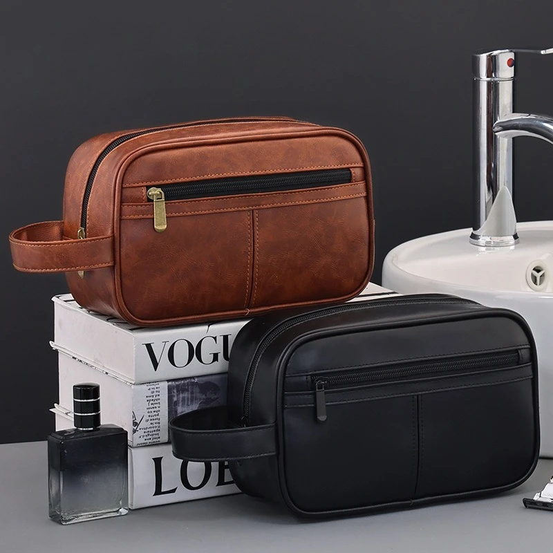 Men Business Travel Wash Toiletry Bag Waterproof PU Leather Bathroom Shaving Tools Organizer Pouch Cosmetic Bag Women Need Bag