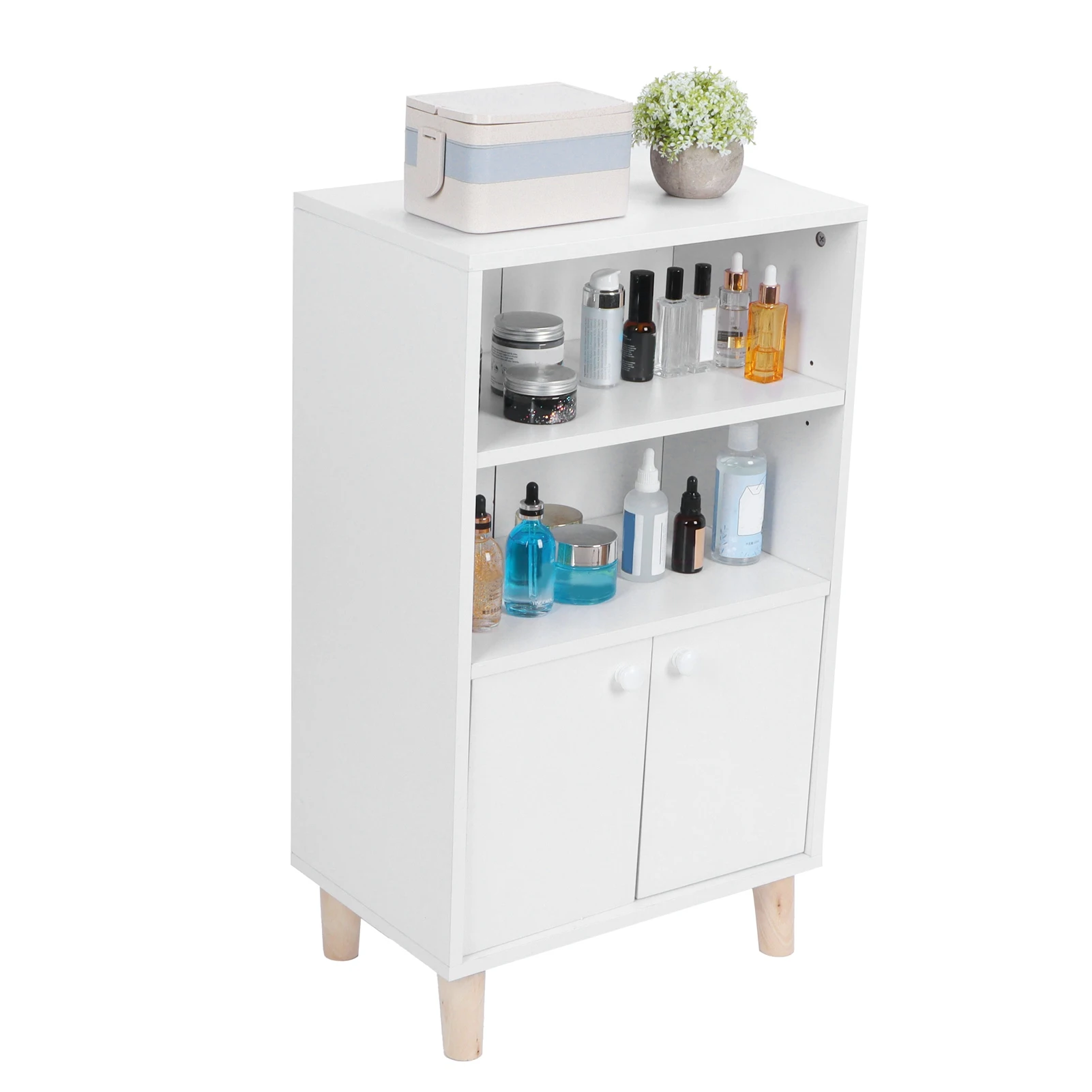Bathroom Livingroom Cabinet Multifunctional MDF Wood Floor Cabinet with 2 Shelf Home Furnitures Storage