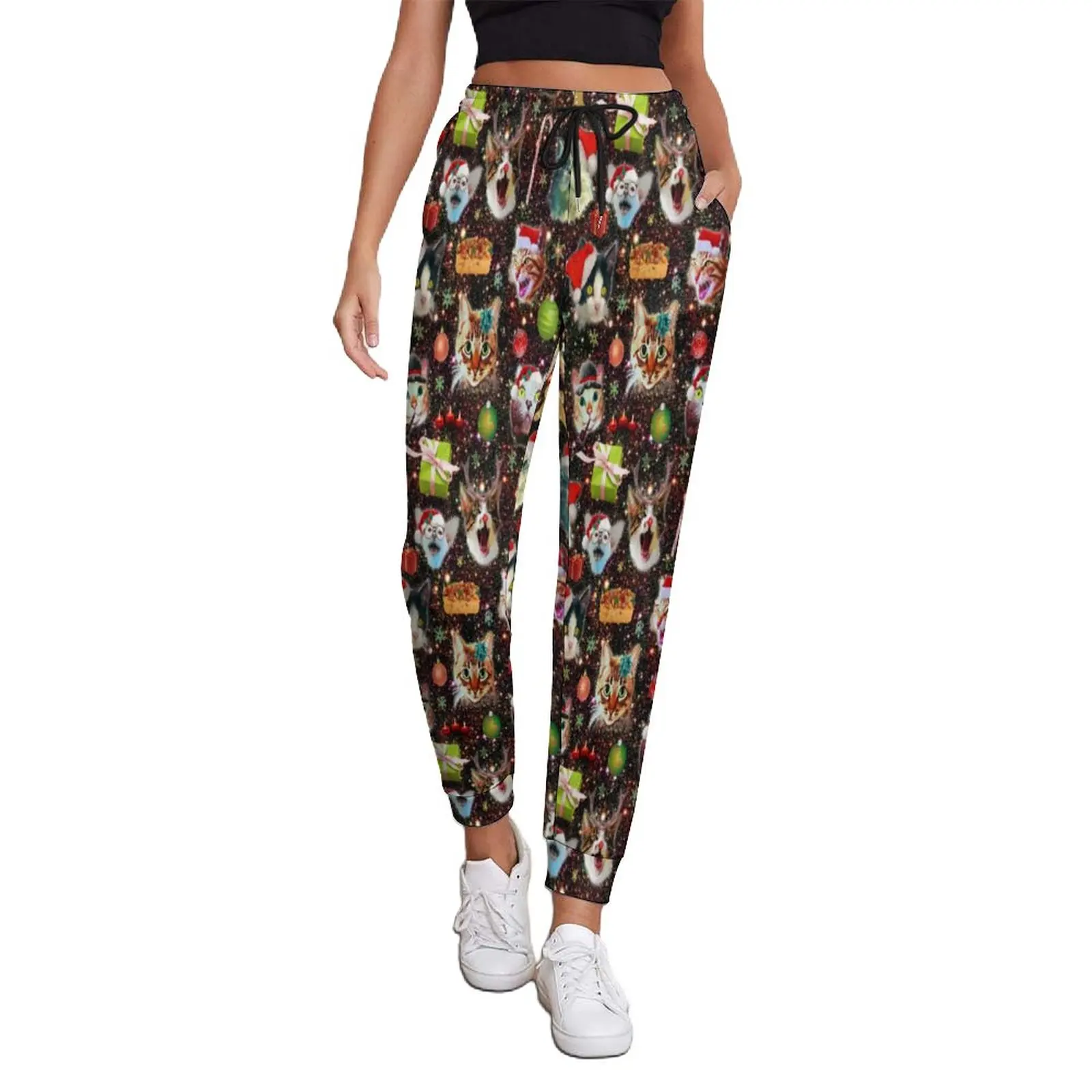 

Забавные праздничные мешковатые брюки с кошками, рождественские Брюки в космическом стиле с галактикой, весенние женские повседневные брюки большого размера, подарок