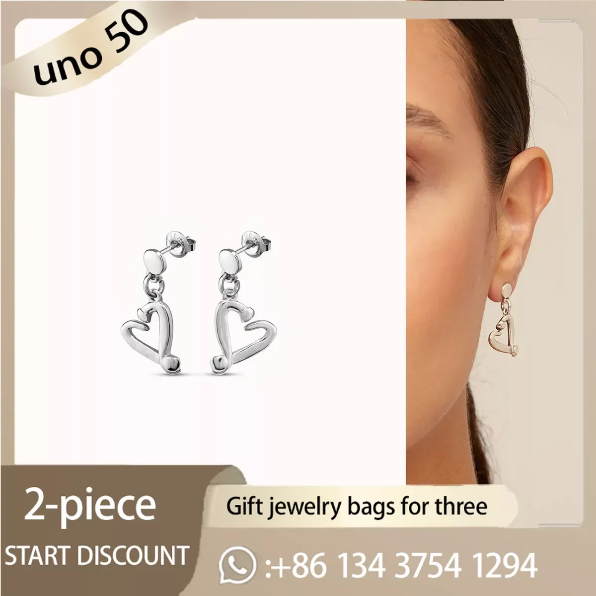 

2024 Classic UNO DE 50 Fashion 925 Silver Heart Earrings For Women Jewelry