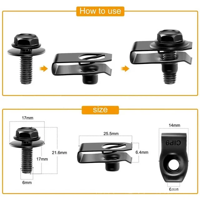 10Pc Car Splash Shield Body Bumper Fender Push Clip Engine Under Cover Push Retainer Fastener Rivet Clip 1x0.2in U-Nuts Clip Kit 3