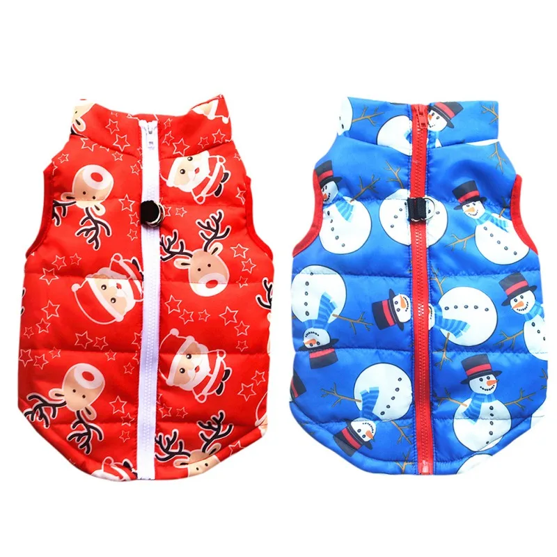 Christmas Dog Cotton Jacket with Harness for Winter