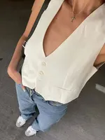 HH Fashion Women Vest Sleeveless Vests for Women Chic V-Neck Single-Breasted Ladies Elegant White Waistcoat Tops - Image 5