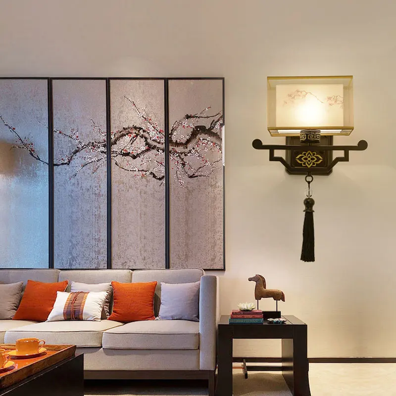 New Chinese Wall Lamp Modern Simple Bedside Lamp Living Room Bedroom Study Aisle Retro Home Chinese Style