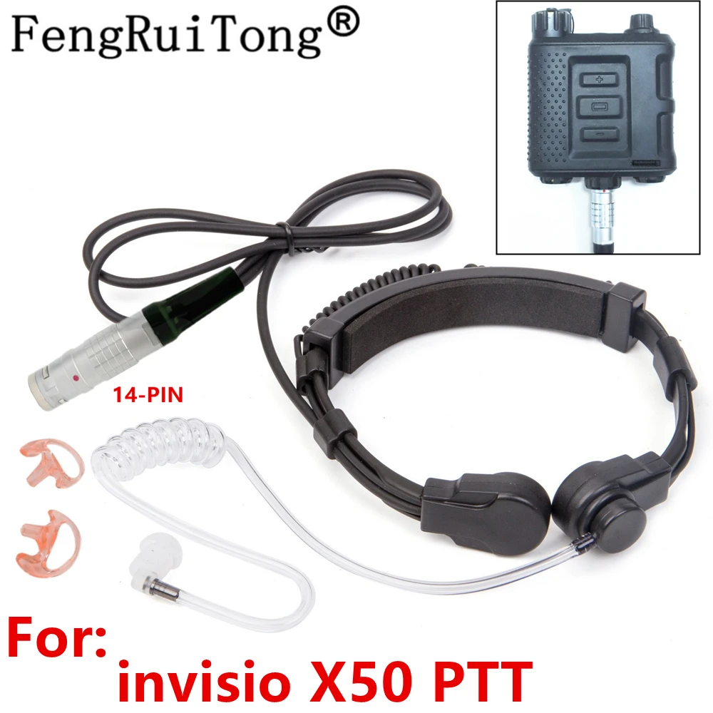 Neck Throat Mic Earpiece for TEA invisio X50 PTT,Connector LEMO 14-PIN Tactical Covert Acoustic Tube headset to invisio X50 PTT