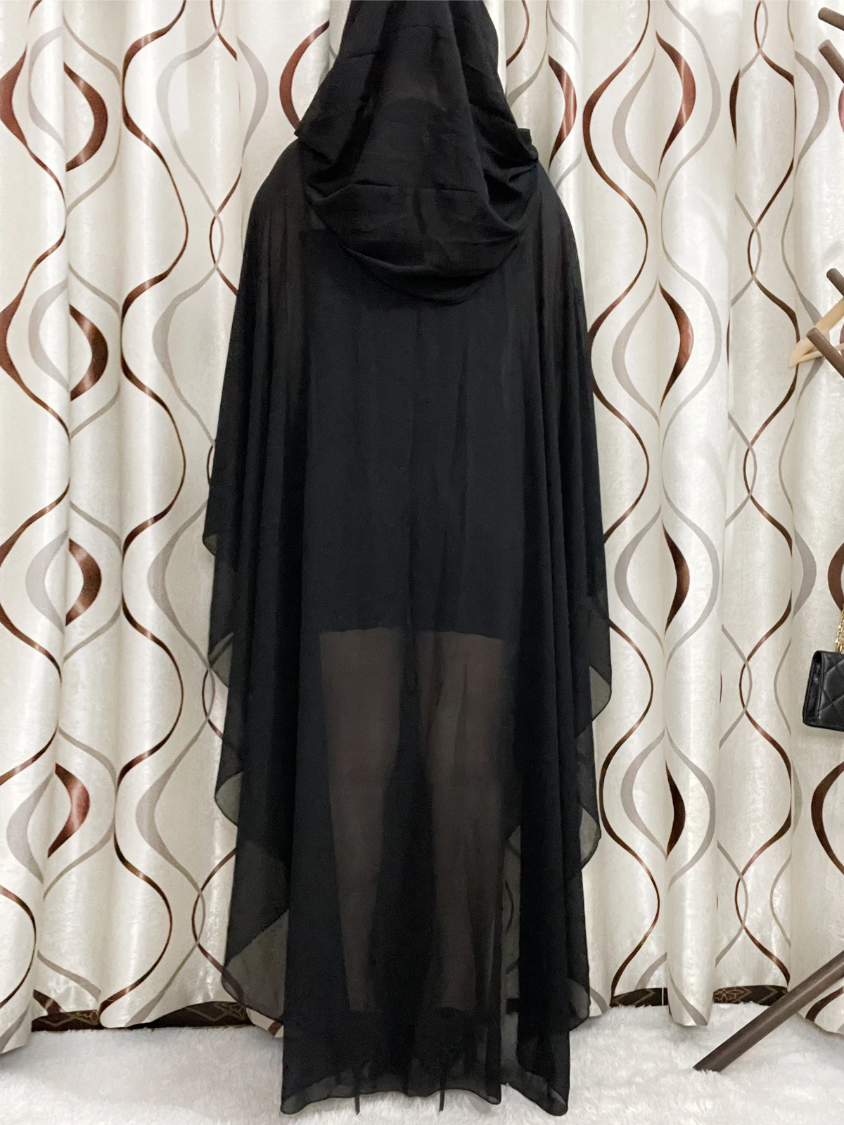 アバヤ-女性用シルクシフォンオープンセット,帽子付き,イスラム教徒の