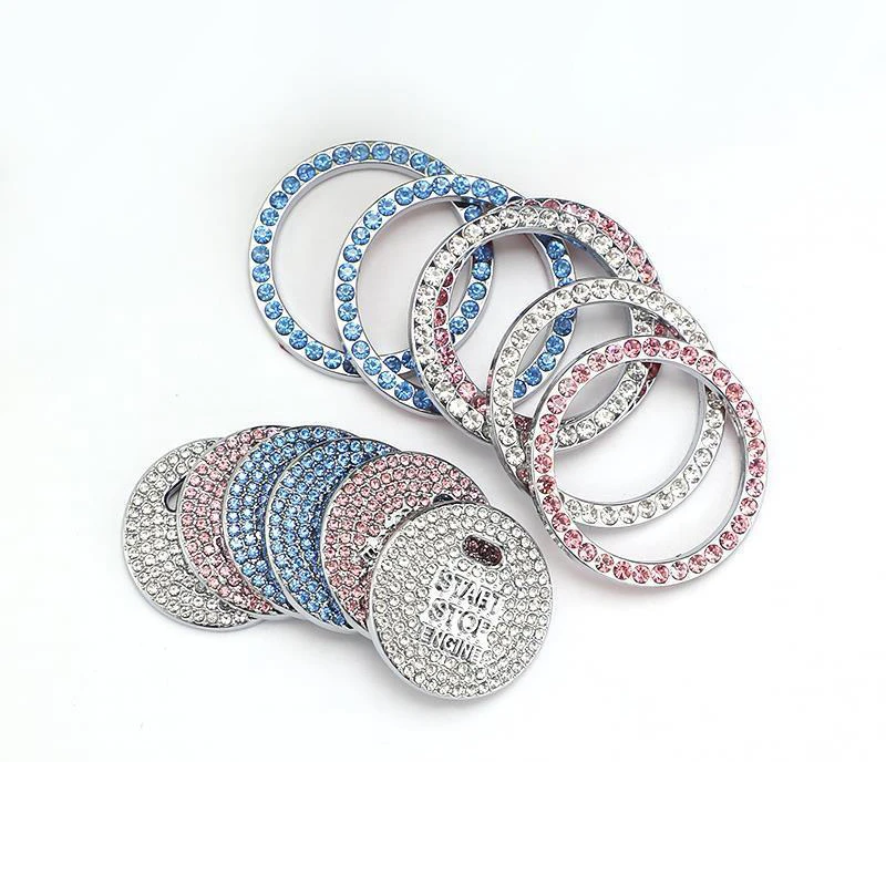 Car Bling Ring Crystal Car Stickers Rings Womens Car Decals Push Start Button Bling Ignition