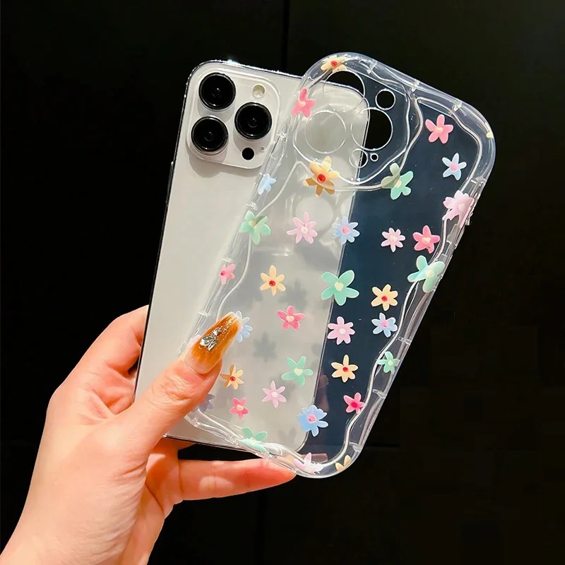 Charming Floral Green Leaf Pattern Phone Case with Wave Shell Design