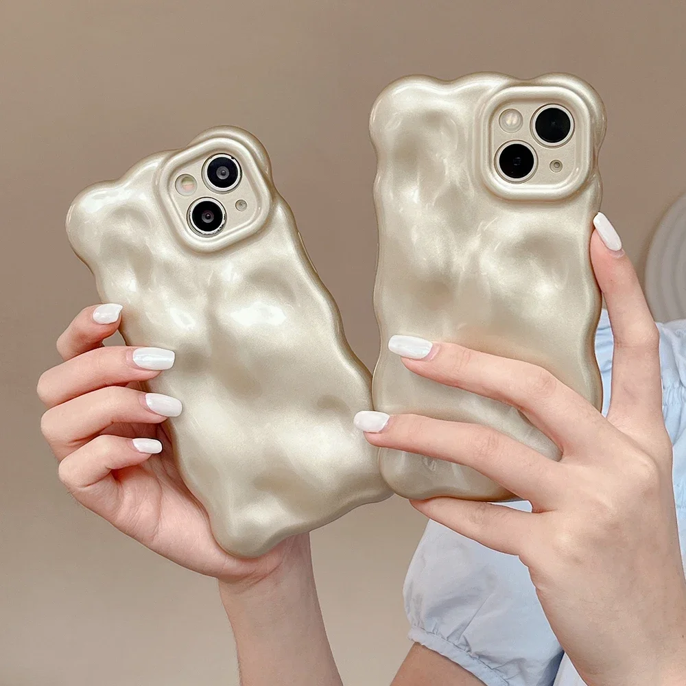 Luxury Desert Titanium 3D Bubble Wave Pattern Golden Phone