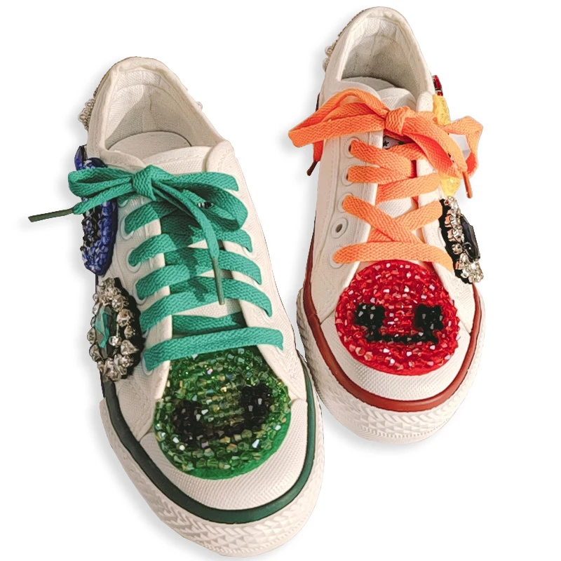 Classic Diamond Smile Scarpe Di Tela Stringate Fatte A Mano Per Le Donne Scarpe Casual Sneaker Abbinata Ai Colori Fashion Special