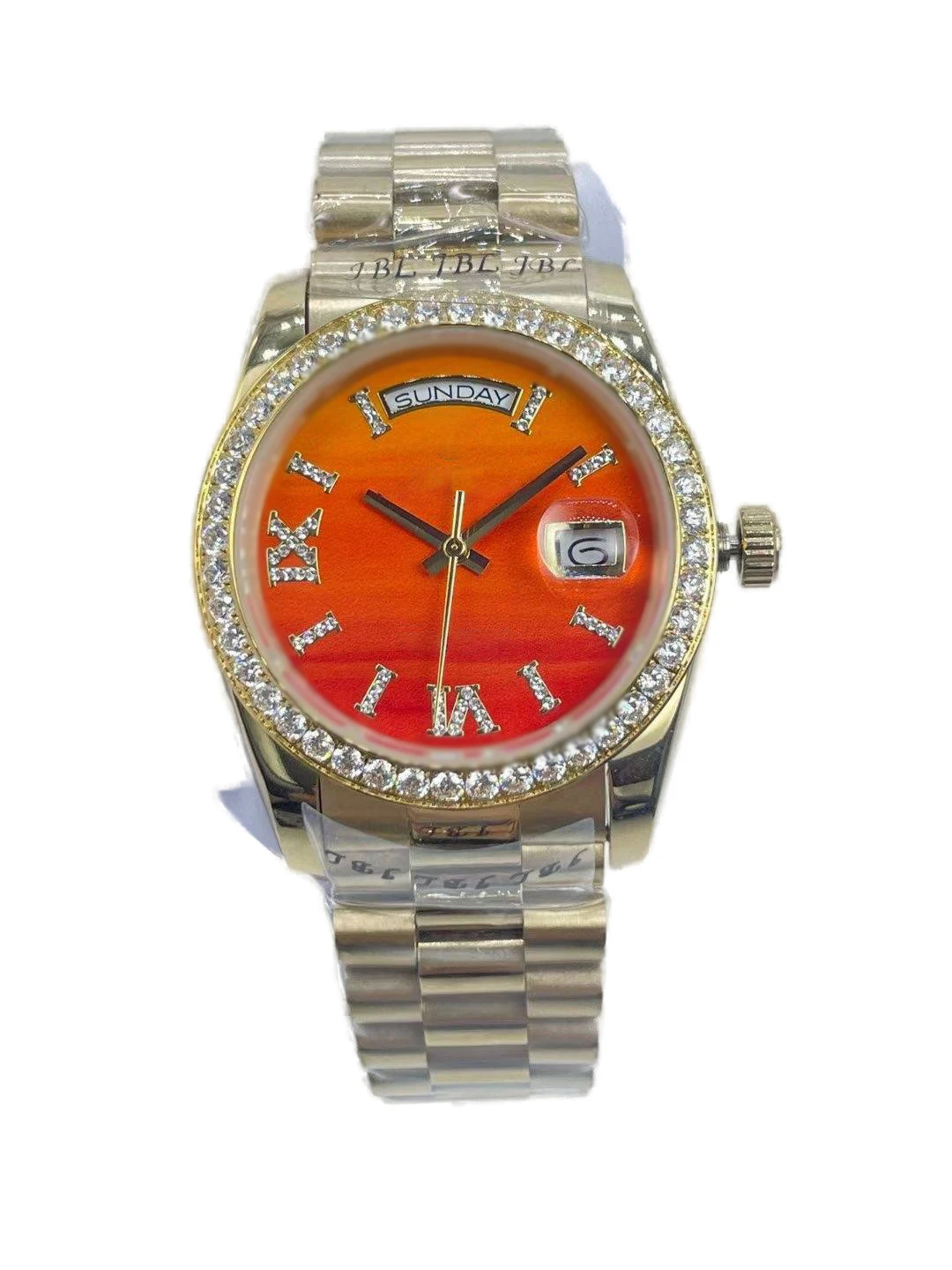 

Women's 36mm Diamond Waterproof Watch with Calendar Window and Steel Bracelet