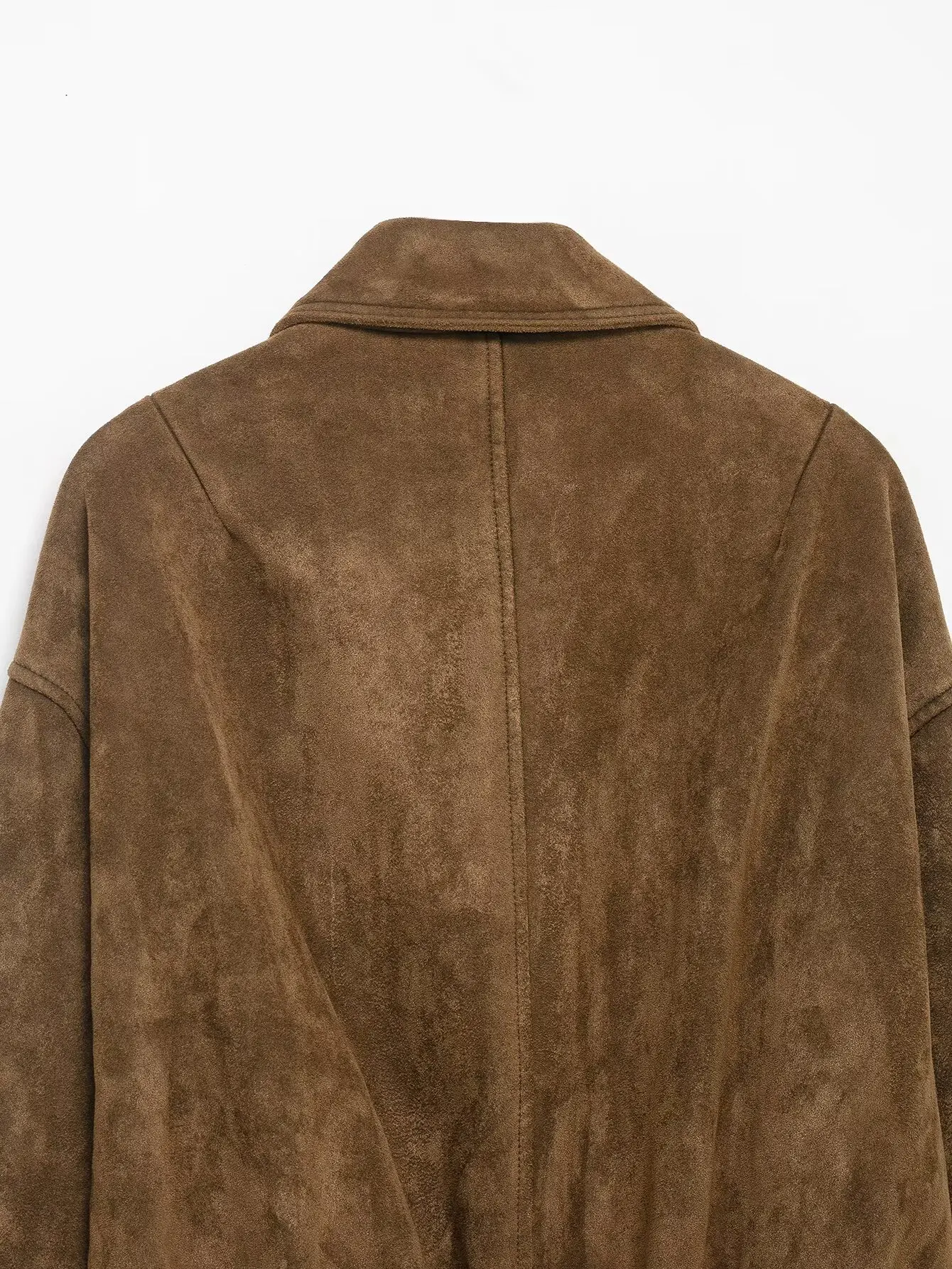 NLZGMSJ 2026 Frühling Dicke Damen Kunstwildleder-Jacke Langarm mit Taschen Reißverschluss Loser Mantel Damen Bomberjacken Y2K – Detail 8
