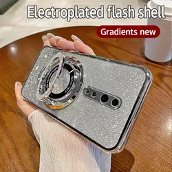 Electroplated Glitter Phone Case with Magnetic Suction Bracket - Soft TPU Back Cover for Reno 5K (Silver)