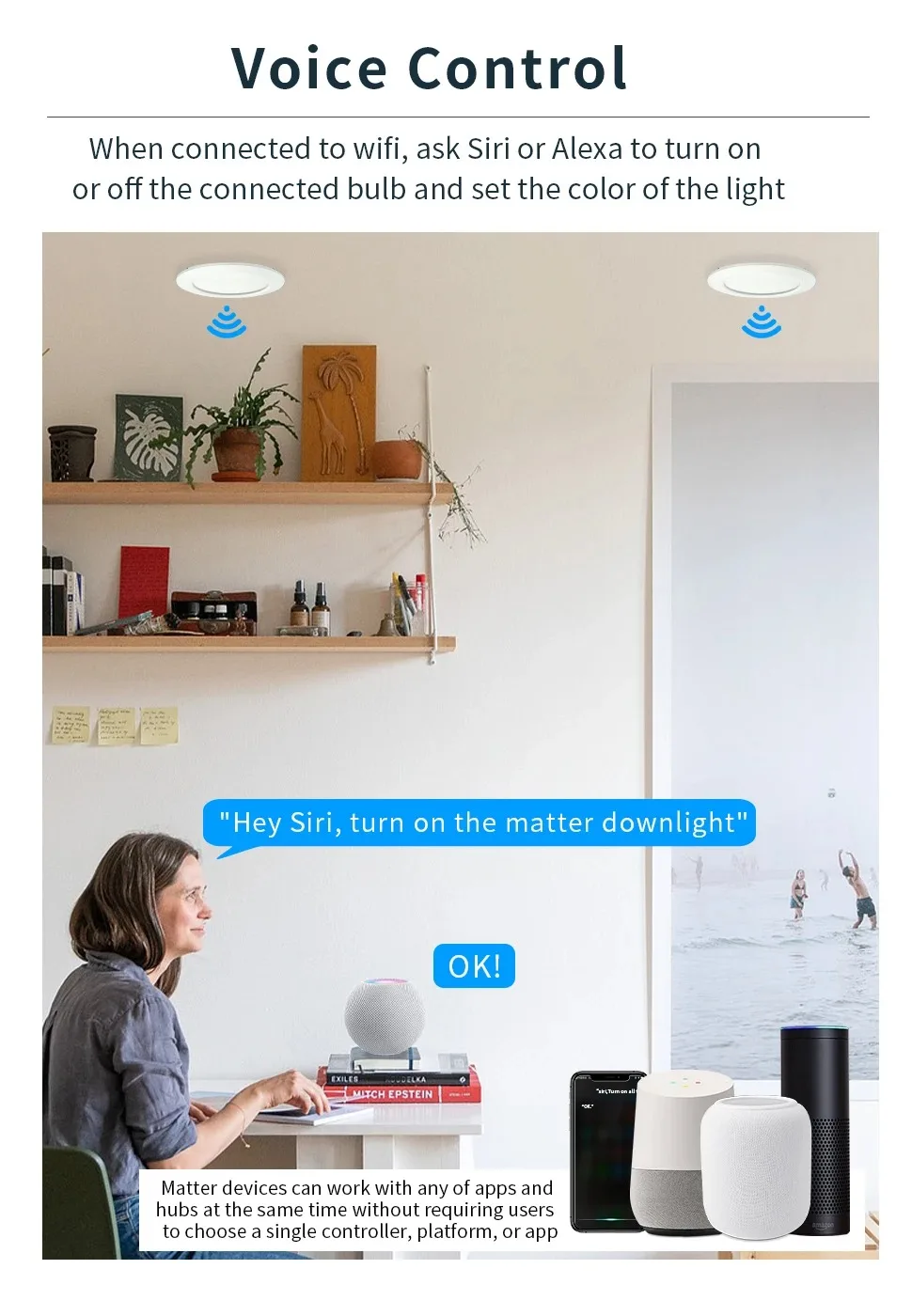 Matter Over WiFi Smart LED Downlight 15W RGB+CW Dimmable Ceiling Lamp Homekit Al