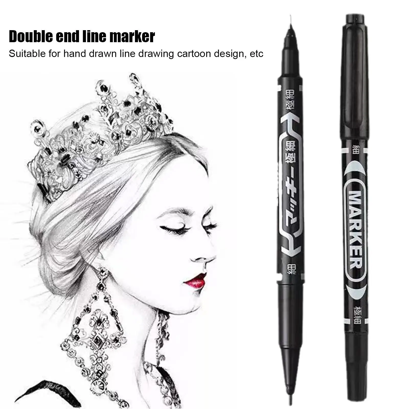 

Black Marker Pen Dual Thick And Thin Nib Waterproof Oily Permanent Black Supplies Ma Paint Pen Sketchbook Ink C2x7 Painting M8z1