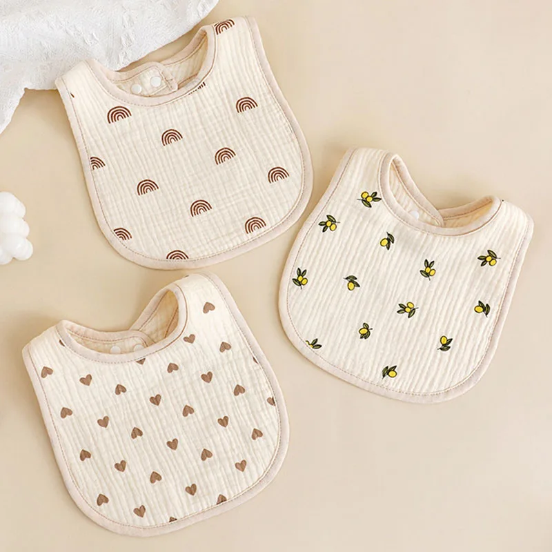 Cute Cartoon Newborn Baby Bibs for Boys Girls Sweet Cotton Gauze Bunny Bear Fruit Saliva Towel for Toddler Infant Burp Cloths