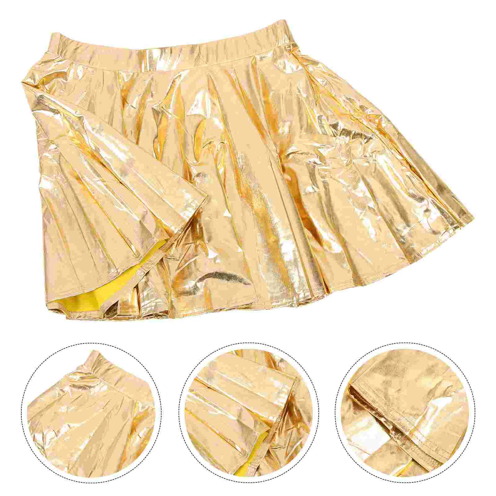 Shiny Flared Pleated Mini Skirt Gold Color Cheerleading Uniforms Dancing Costumes Golden Skirts For Women Team Sports