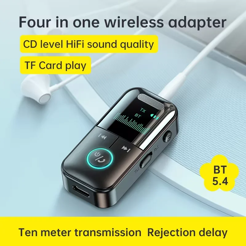 KEBIDUMEI 블루투스 5.4 오디오 수신기 송신기 TF 3.5mm 잭 LED 디스플레이(자동차/홈 스테레오/유선 헤드폰/스피커/TV용),Bluetooth 5.4 Audio Receiver Transmit