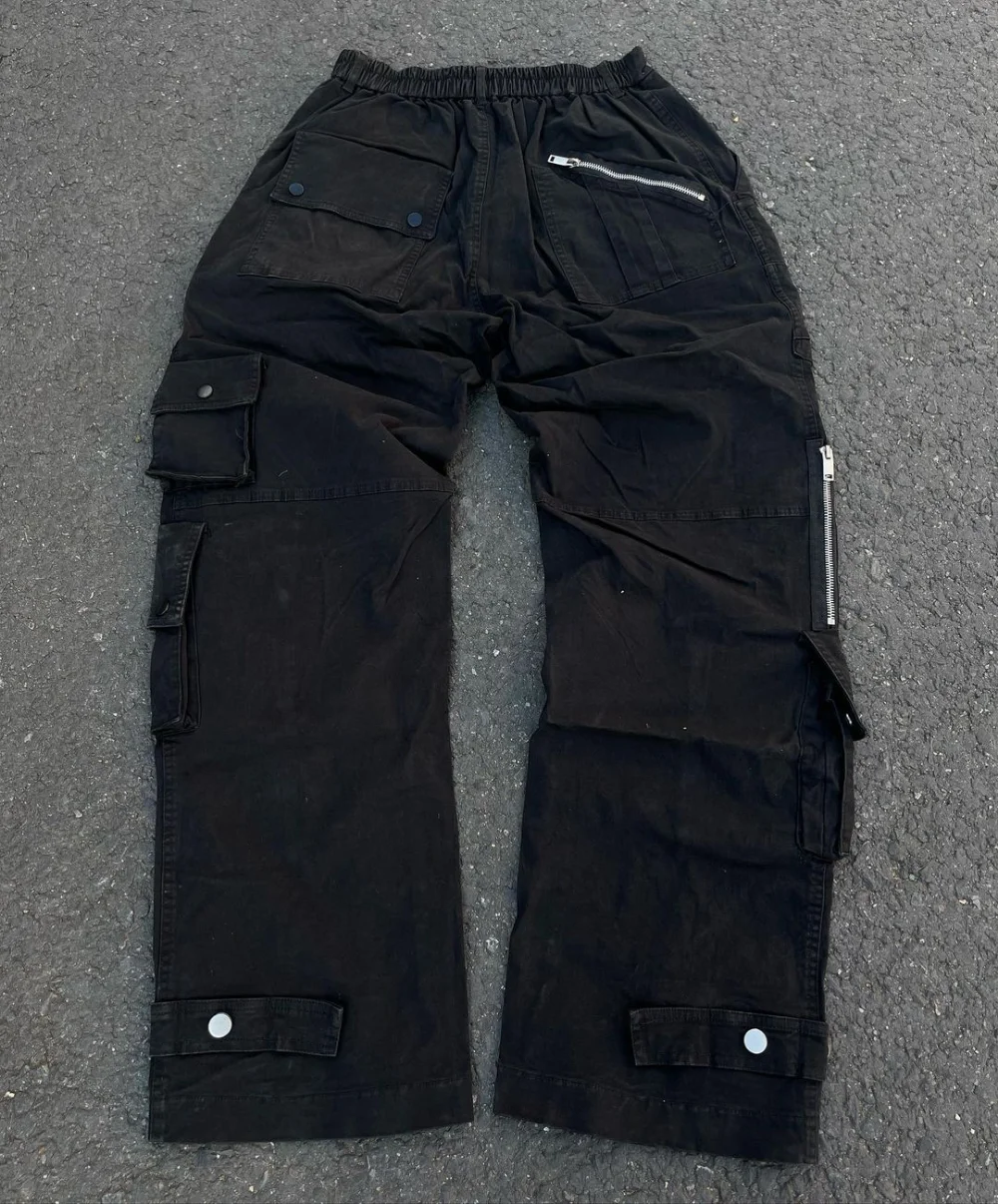 Y2k дънки Harajuku хип-хоп ретро черни карго панталони с много джобове мъжки нови пънк готически широки дънки широки крачоли улично облекло