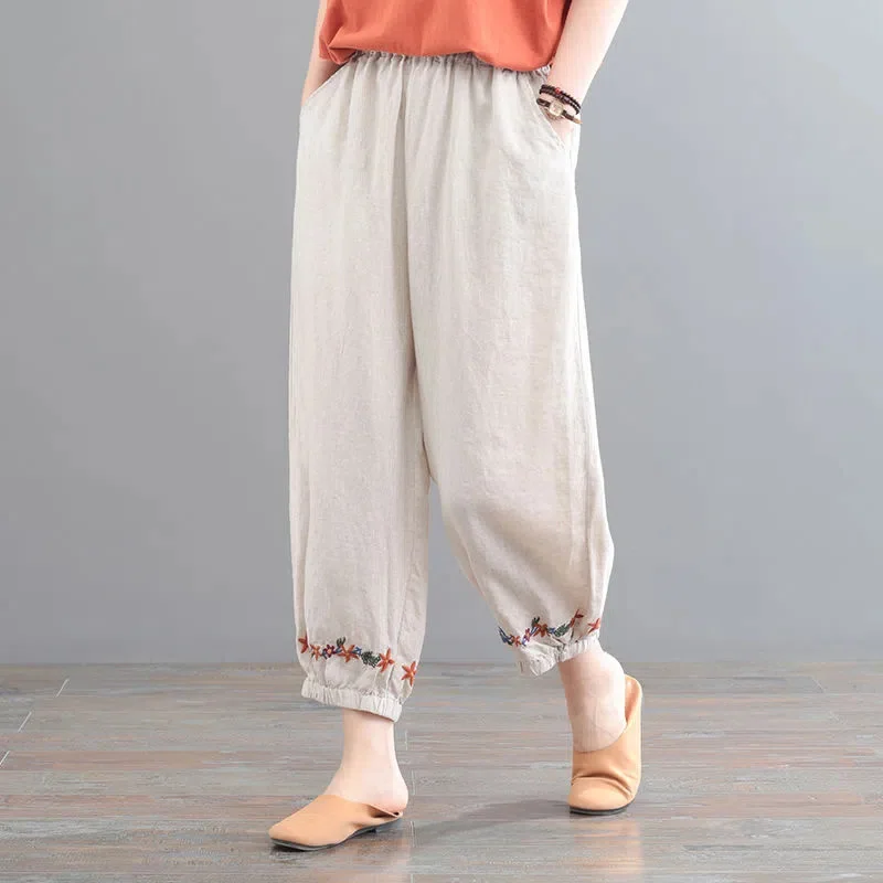 

Summer Clothes In 2023 New Retro Plus Size High Waist Harem Pant Fashionable Solid Color Women's Cotton Linen Casual Pants