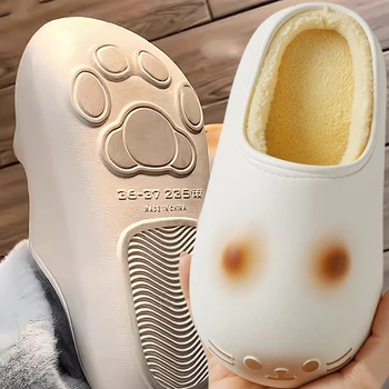 Kawaii Ultra Light Plush Cotton Slippers Outdoor Sports Waterproof Warm Shoes Autumn Winter Non-slip Bottom Cats Paws Slipper 1