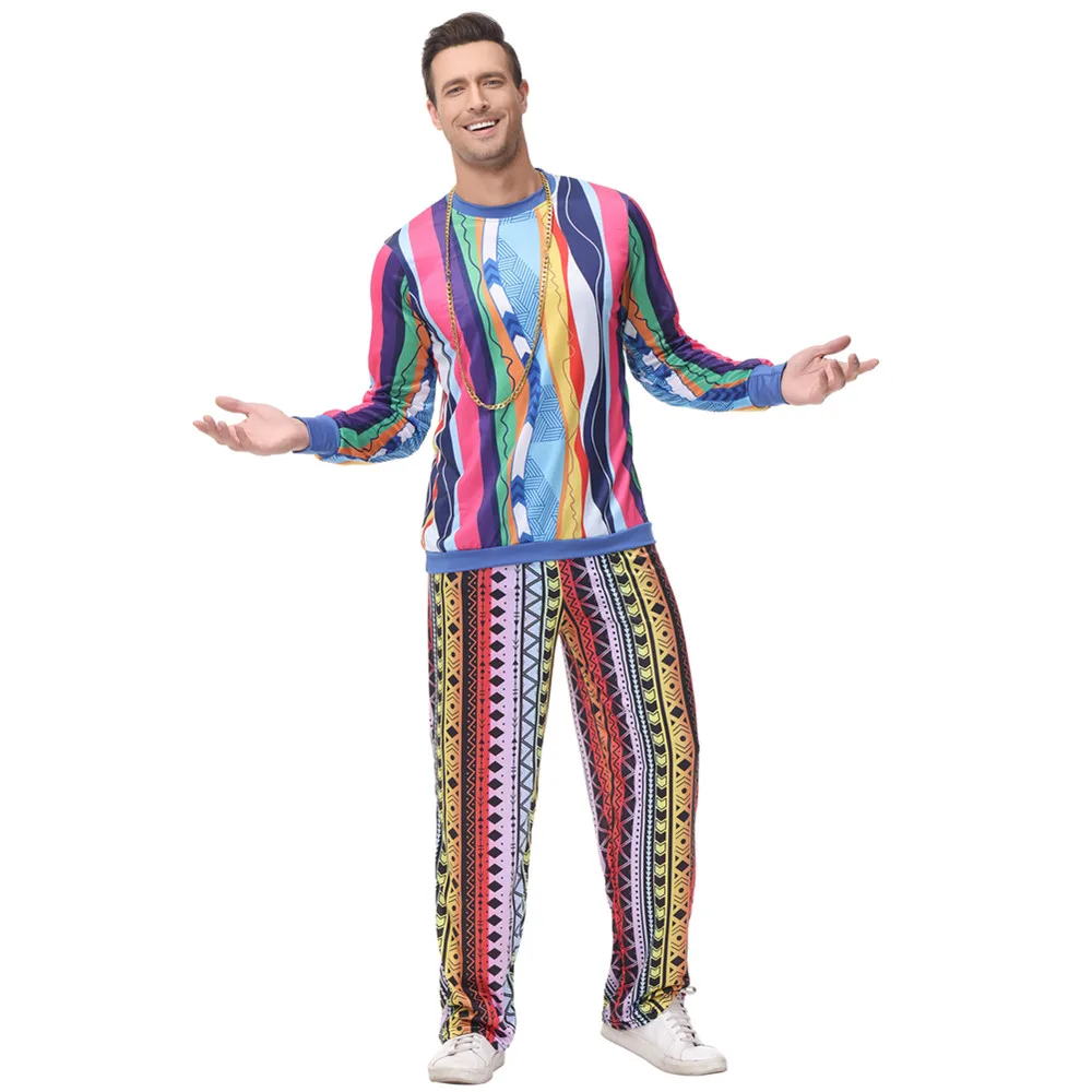 

Men 70s Retro Hippie Costume Carnival Party Vintage Adult Male Outfits Clothing Halloween Costumes
