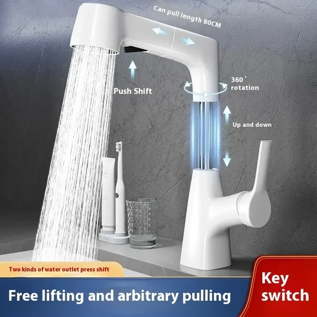 ก๊อกน้ําอ่างล้างหน้าแบบยกได้ในห้องน้ําพร้อมเซนเซอร์ 360 °   สแตนเลสดึงออกหลอดขยายห้องครัวก๊อกน้ําสาดหมุนได้ 1