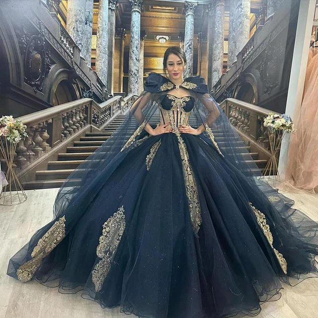 Charro-vestido De quinceañera negro con urdimbre, apliques dorados De  encaje, 16 Vestidos De fiesta De cumpleaños, Años XV, 2023 - AliExpress