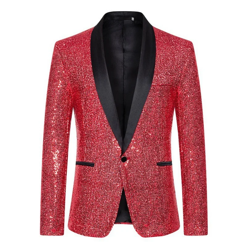 Multi Colors Men's Pearl Plate Suit Sequin Blazer Sparkly Glitter Jacket Wedding Party Stage Clothes for Men Blue Silver Red