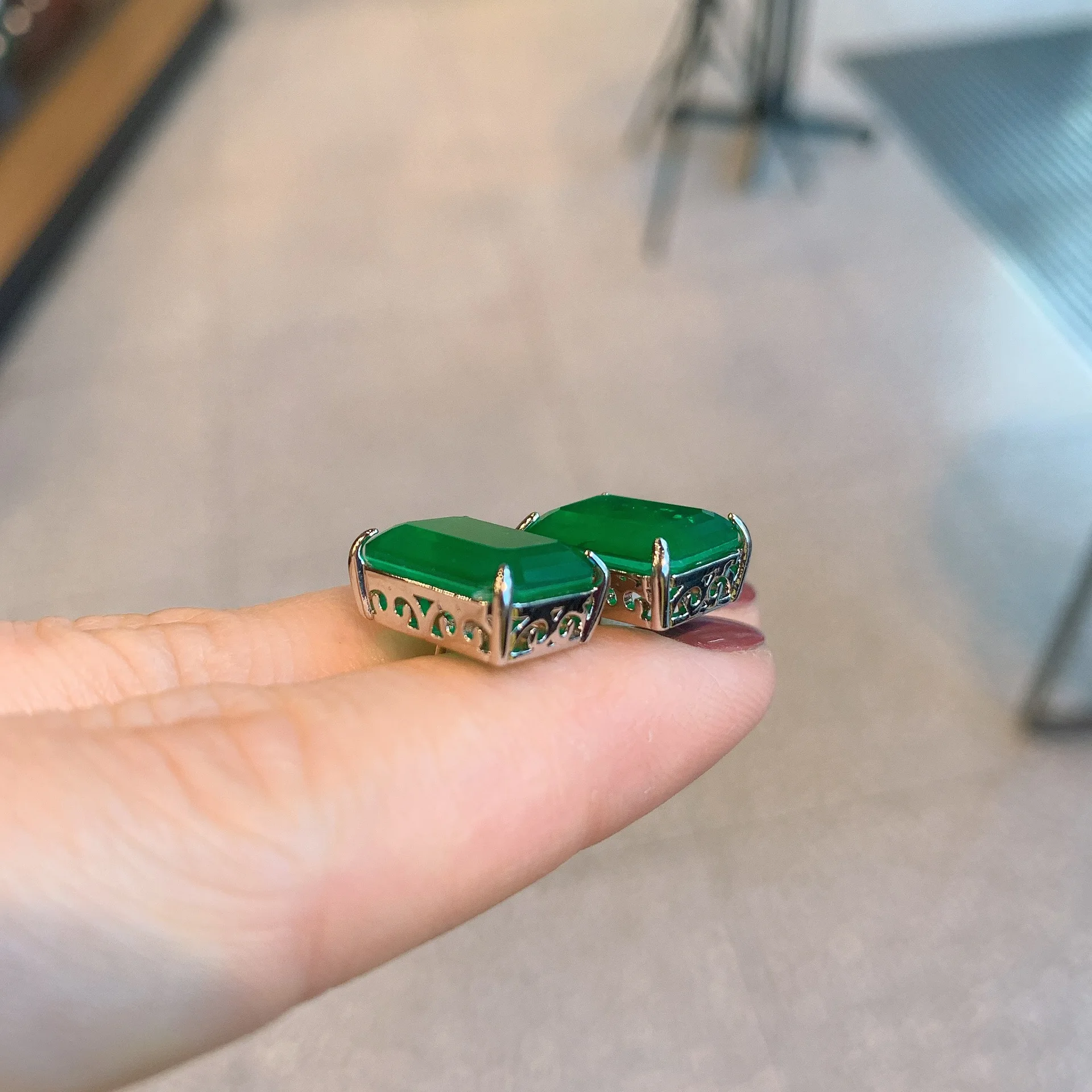 Emerald Green Paraiba Rectangle Pendant Ear Studs Earring Set Wholesale 925 Sterling Silver Vintage Jewelry Trend Birthday Gift