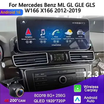 Radio Android 16 de 12.3 Pulgadas para Mercedes Benz ML GL GLE GLS W166 X166 2012-2019 4.5NTG 5.0NTG GPS Carplay Navegación Estéreo GPS 1