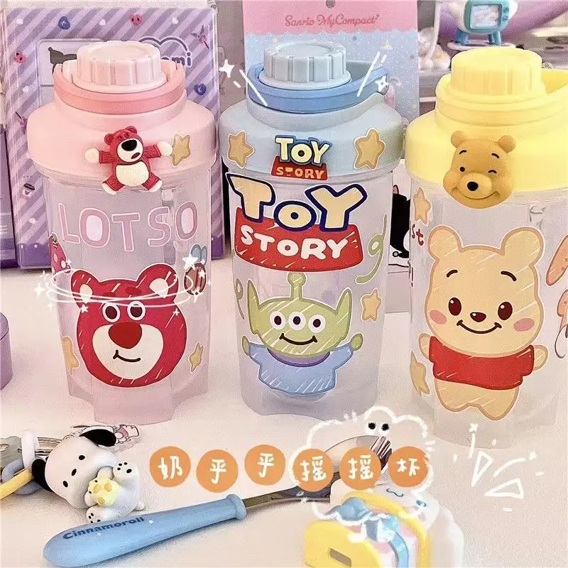 

500ml Disney Winnie The Pooh Cute Shaker Bottle Plastic Cups Action Figures Toy Strawberry Bear Sports Fitness Cup Boy Girl Gift
