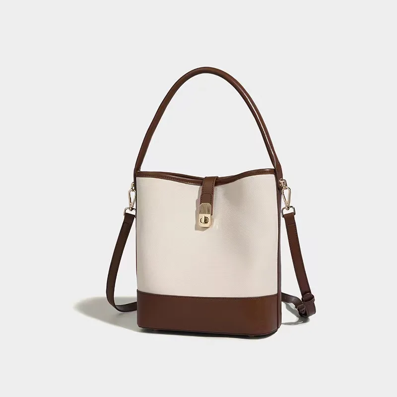 

2024New Niche Designer Luxury Retro Bucket Bag Exquisite And Versatile Contrasting Color Splicing Armpit Bag Casual Shoulder Bag